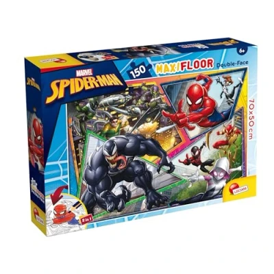 Image of Lisciani MARVEL SPIDERMAN Puzzle Maxifloor Double Sided 150 Pieces For Kids from 6 Years 70x50cm Large of Superheroes Avengers to Colour Stimulates Thinking