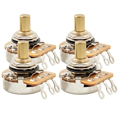 Image of Musiclily Pro HD A250K Full Brass Inch Sized Solid Shaft Pot Audio Taper Potentiometers for Electric Guitar Bass (Set of 4)