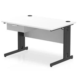 Image of Impulse 1200x800 Desk White Top Black Cable Managed Leg 1 Dr Fixed Ped