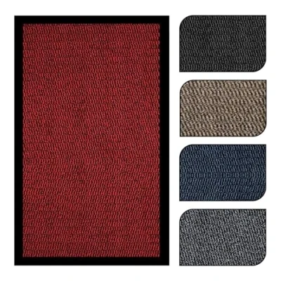 Image of JKZ RUG AND DOORMATS Heavy Duty Non Slip Outdoor Indoor Door Mat Floor Mats Kitchen Barrier Washable Light Weigh Rubber DoorMat (Red, 40x60)