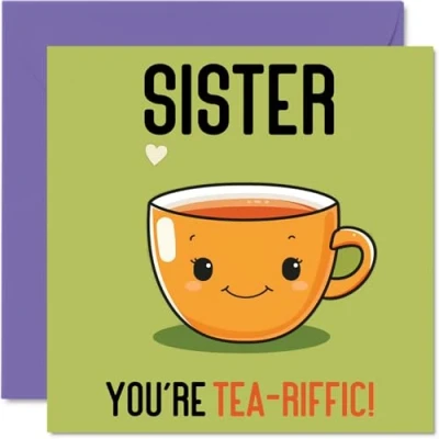 Image of Birthday Cards for Sister Tea riffic Funny Happy Card from Brother, Sibling Gifts, 145mm x Joke Greeting Women Her