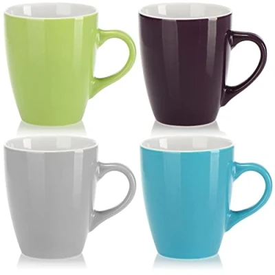 Image of COM FOUR® 4X Ceramic Coffee Cups Mugs in a Modern Design Pot for Cold and hot Drinks Colored Handle Cup Drinking 300 ml (04 Pieces Blue/Gray/Green/Purple)