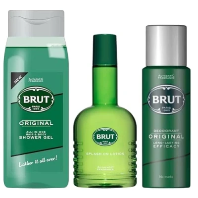 Image of Brut Men&#039;s Grooming Gift Set Original Scent Shower Gel 500ml, Splash on Lotion 200ml &amp; Deodorant 3 Piece