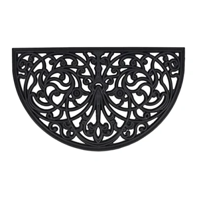 Image of Relaxdays Iron Look Semicircular Doormat, 45 x 75 cm, Non Slip &amp; Weatherproof, Decorative, Indoor Outdoor, Black, Rubber