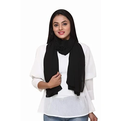 Image of Ladies&quot;Chiffon&quot; Oversized Plain Scarf Women Large Maxi Hijab Shawl (black)