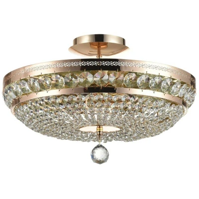 Image of Ottilia Semi Flush Ceiling Lamp Gold &amp; Crystal, 6 Light, E14