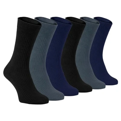 Image of 6 Pairs Mens Lightweight Breathable 100% Cotton Non Elastic Loose Wide Top Dress Socks (6 11 uk, TSFD01)