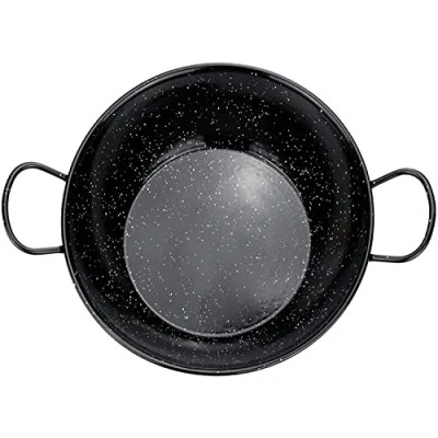Image of TStar Enamel Kadai Wok Pan Non Stick Karahi Kadhai with Handles Deep Frying Cooking Serving Dish Heavy Duty Indian Samosa Paella (34cm)