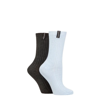 Image of Women&#039;s 2 Pair Glenmuir Light Cushioned Bamboo Boot Socks Blue / Charcoal UK 4 8