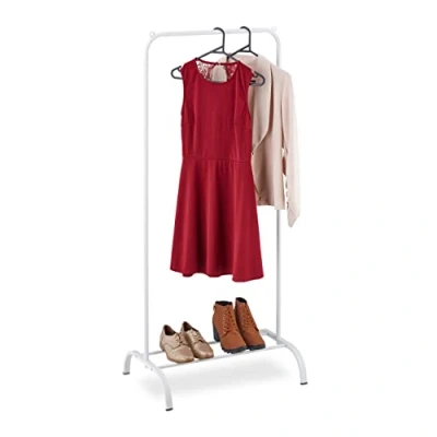 Image of Relaxdays Rack, Stable Clothing Rail With Shelf for Shoes, Wardrobe Small Spaces, 144 x 60 44 cm, White, 100% steel