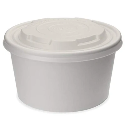 Image of bar@drinkstuff Compostable Soup Container and Lids 12oz / 340ml Set of 50 Biodegradable Takeaway Food Tubs