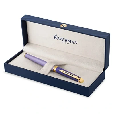 Image of Waterman Hémisphère Fountain Pen Metal &amp; Purple Lacquer with Gold coated Trim Fine Nib Gift Box