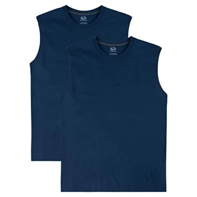 Image of Fruit of the Loom Men&#039;s Eversoft Cotton Sleeveless T Shirts, Breathable &amp; Moisture Wicking with Odor Control, Sizes S 4x Undershirt, Muscle 2 Pack Navy, Large (Pack 2)