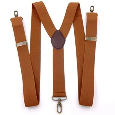 Image of PONERY Mens Braces Y Shape 3.5 * 120Cm Men&#039;S Elastic Strap Suspender 3 Clips Hook Buckle Male Jockstrap Business Work Suspenders Wide Men Braces,Brown