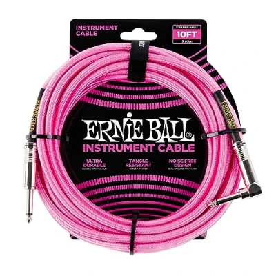 Image of Ernie Ball 10 ft Braided Straight Angle Instrument Cable Neon Pink