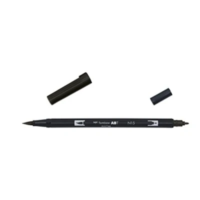 Image of Tombow ABT N15 1P Fibre Tip Dual Brush Pen with Two Tips, Blistered Black