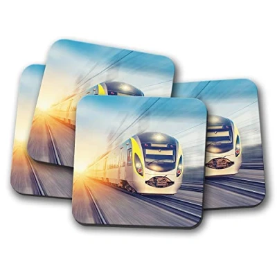 Image of 4 Set Modern Train Drinks Coaster Speed Railway Spotter Dad #8419