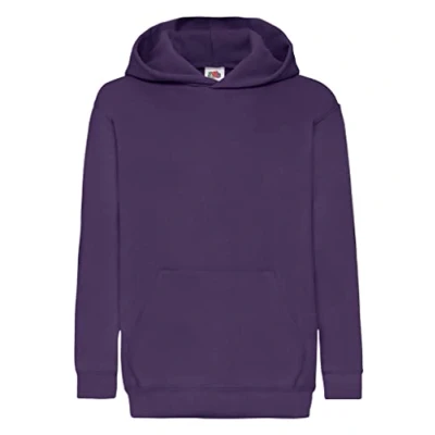 Image of Fruit of the Loom Unisex Kids Pull over Classic Hooded Sweat, Purple, 5 6 Years (Manufacturer Size:26)