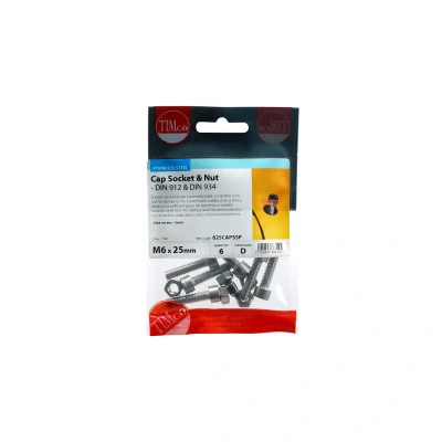 Image of 7x TIMCO Socket Screws &amp; Hex Nuts Cap Stainless Steel 625CAPSSP Pack of 6