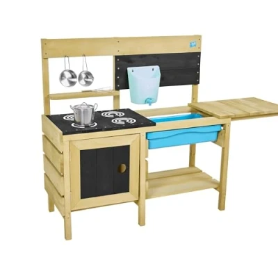 Image of TP Toys Mud Kitchen Deluxe Wooden Boys and Girls 3+ Kids Outdoor Playset with Water Pan, Garden Sink, Accessories &amp; Sensory Pretend Play for