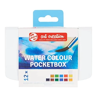 Image of Talens Art Creation Watercolor Paint Pocket Box with 12 Colors, Brush &amp; Sponge Painting for Adults