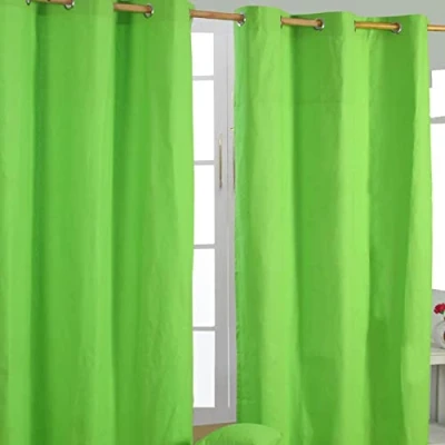 Image of HOMESCAPES Green Eyelet Curtain Pair 137cm (54&quot;) Wide x 182cm (72&quot;) Drop Plain Heavy Unlined Curtains