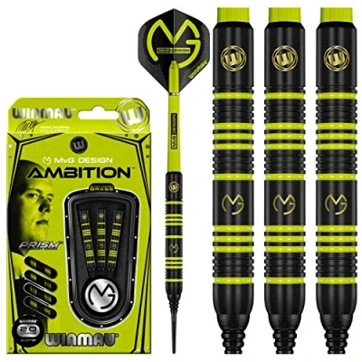 Image of WINMAU Michael van Gerwen MvG Ambition Brass 20g Professional Softip Darts Set with Flights and Shafts (stems)
