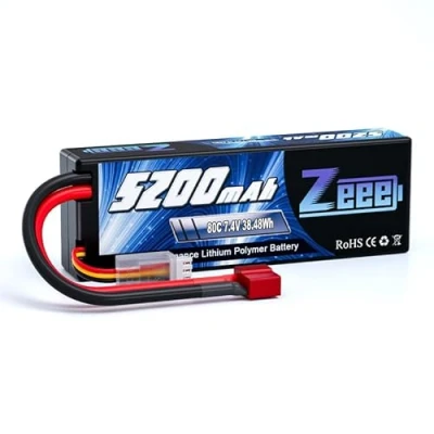 Image of Zeee 2S Lipo Battery 5200mAh 7.4V 80C Hard case RC with Deans T Plug for 1/8 and 1/10 Vehicles Car Buggy Truggy Airplane UAV Drone FPV