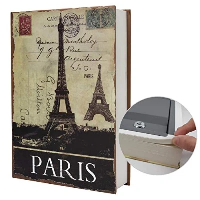 Image of Real Paper Diversion Book Safe Storage Box, Dictionary Secret with Code Lock/Key, flip Hidden (M Key, Paris)