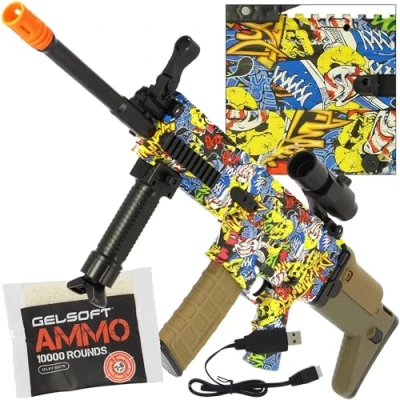 Image of Elite Scar Gell Ball Blaster Water Bullet Gun Fully Auto Magazine Fed 25m Range Graffiti Style 10,000 ammo