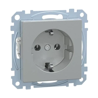 Image of Merten MEG2301 0460 SCHUKO socket outlet, plug in terminals, aluminium, System M