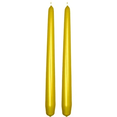 Image of Tapered Dinner Candles, Pack of 2, Unscented, Long Burning Time, 24 cm / 19.45 (Gold, Metallic)