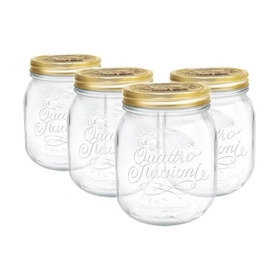 Image of Bormioli Rocco Set of 4 Food Preserve Jars with Airtight Screw Lid from Quattro Stagioni 700ml