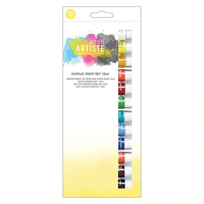 Image of Artiste Acrylic Paint Set 12ml 12 Pack Vibrant Colours, Quick Drying Professional Art, Craft and Hobby Artists Paint. Water Based Paints Cover All Surfaces with Ease, Ideal for Travel