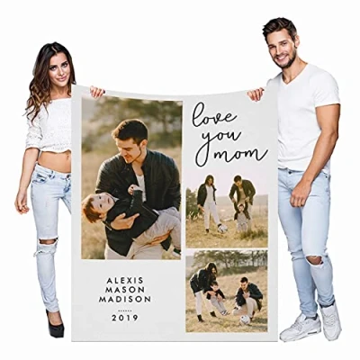 Image of Haisimiery Personalised Photo Fleece Blanket Customized Throw with Picture Birthday Wedding Gift for Adult Baby Pet (03 photos, 50x60 (120x150cm))