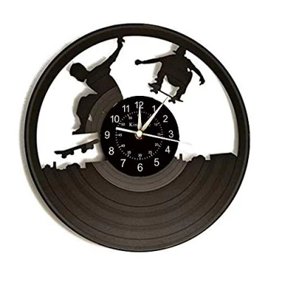 Image of Smotly Vinyl wall clock, skateboard skating theme record handmade creative sports lover decorative clock gifts. (Gift hook)