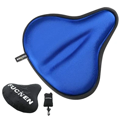 Image of FUCNEN Exercise Bike Seat Cover Padded 27 x 25CM Spin Gel For Women/Man Large Bicycle Saddle Covers Wide Comfortable Cushion Blue
