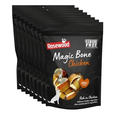 Image of Rosewood Magic Bone Chicken Treats for Dogs, Rawhide Free Small Chews 7pc, 105g (Case of 8 Packs)
