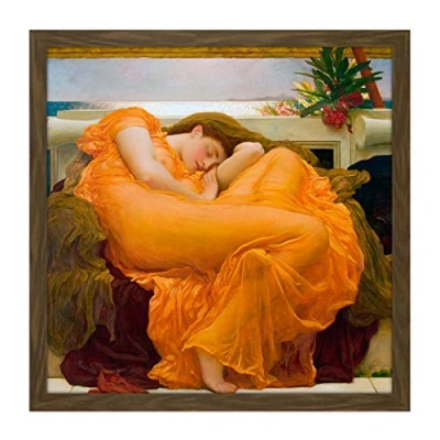 Image of Artery8 Leighton Flaming June Painting Square Wooden Framed Wall Art Print Picture 16X16 Inch