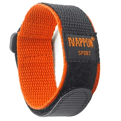 Image of IVAPPON Hook Loop Sport Watch Strap 18mm Nylon Straps Orange Fastening Watchband (Regular Length,Black Plastic Buckle)