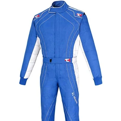 Image of TK Adult Kart Suit/Race/Rally One Piece Cordura Karting Suit (Blue &amp; White, L)