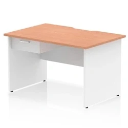 Image of Impulse 1200 x 800mm Scalloped Edge Straight Office Desk Beech Top White Panel End Leg Workstation 1 Drawer Fixed Pedestal