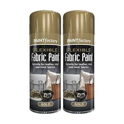 Image of Classic Signature 2 x Flexible Fabric Gold 200ml Spray Paint Leather Vinyl Textile Clothes Fast Drying