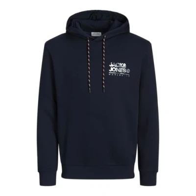 Image of JACK &amp; JONES Men&#039;s Jjluke Sweat Hooded Sweatshirt, Navy Blazer/Print: Small, S