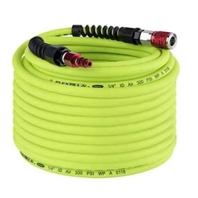 Image of Flexzilla HFZP14100YW2 D Air Hose Kit, Plug &amp; Coupler, 1/4&quot; (inches) x 100&#039; (feet)
