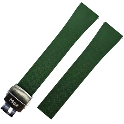Image of Max CTS Watch Strap, FKM Rubber, Stainless Steel Tri Fold Clasp, Quick Release Spring Bars, 20mm/22mm, Black, Blue, Green, for Traditional/Smartwatches (20mm, Green)