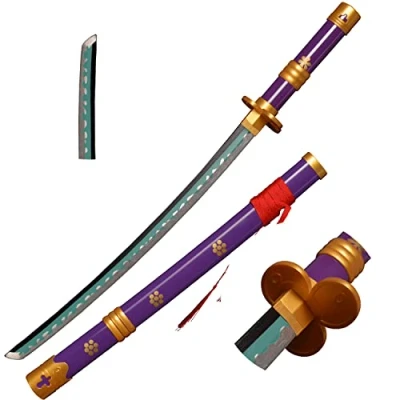 Image of Skyward Blade Wooden Sword Roronoa Zoro Katana, Japanese Samurai Original Anime Replica, Sky Feather Slash, Katana by Yama Enma, Purple for Cosplay Collection
