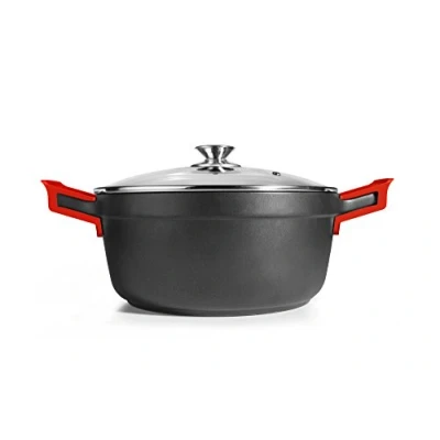 Image of IBILI Excellent Titanio Cast Aluminium Casserole, Glass Lid and Silicone Grips, 20 cm, Non Stick, Suitable for Induction Hobs