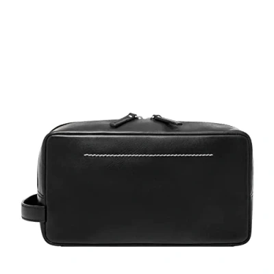Image of Fossil Men&#039;s Leather Travel Toiletry Bag Shave Dopp Kit, Westover Black, One Size