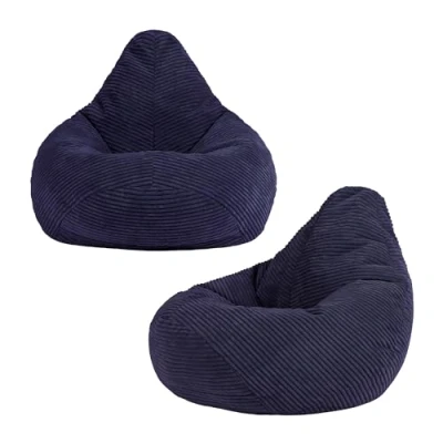 Image of icon Dalton Kids Bean Bag, Navy Blue, 2 Pack, Cord Bag Chair with Filling Included for Girls and Boys, Childrens Chair, Beanbags Children, Playroom Décor, Bedroom Accessories